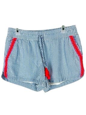 Vineyard Vines Blue White Striped Drawstring Cotton Shorts Pink Tassel Size S